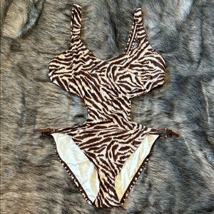 Michael Kors Animal Tiger Mini Belt Cut Out Monokini One Piece Swimsuit